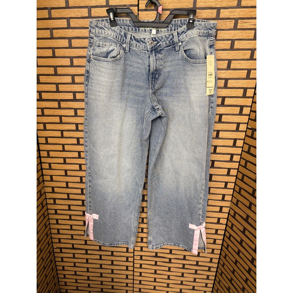 No Boundaries Baggy Wide Leg Pink Bow Jeans Size 12